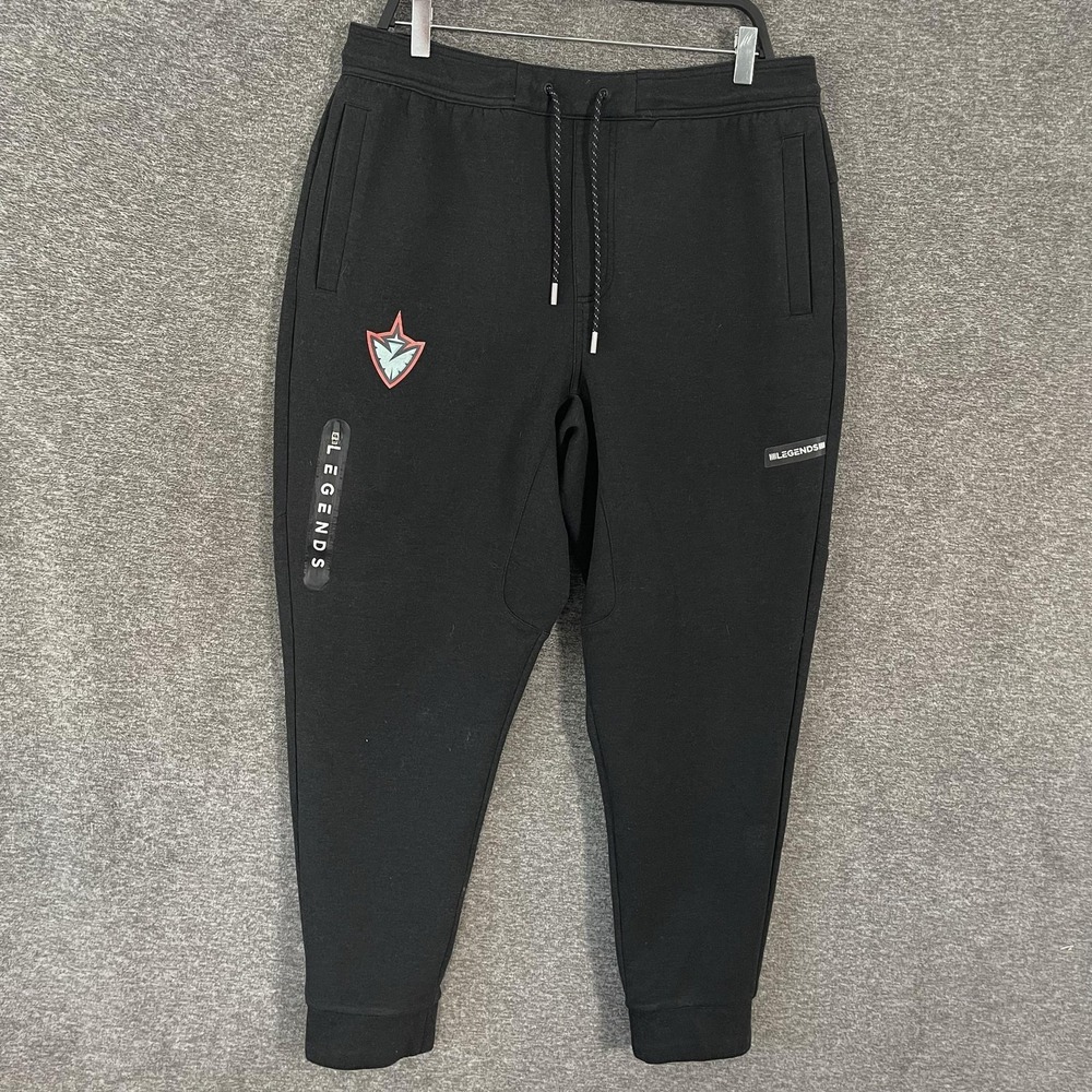 Legends Pants Mens XL Black Knit Joggers Sweatpants Zip Pockets Logo Athletic